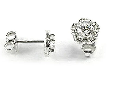10K White Gold Flower C.Z Stud Earrings