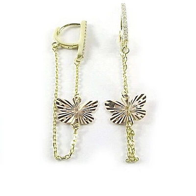 10K Yellow & Rose Gold Butterfly C.Z Dangle Earrings