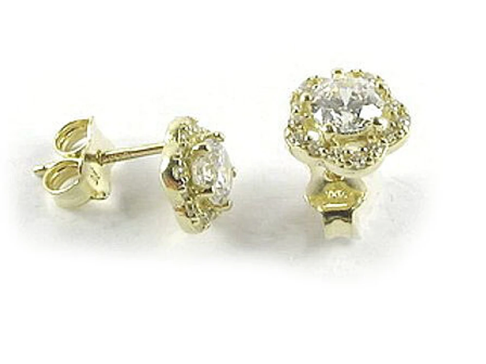 10K Gold Flower C.Z Stud Earrings