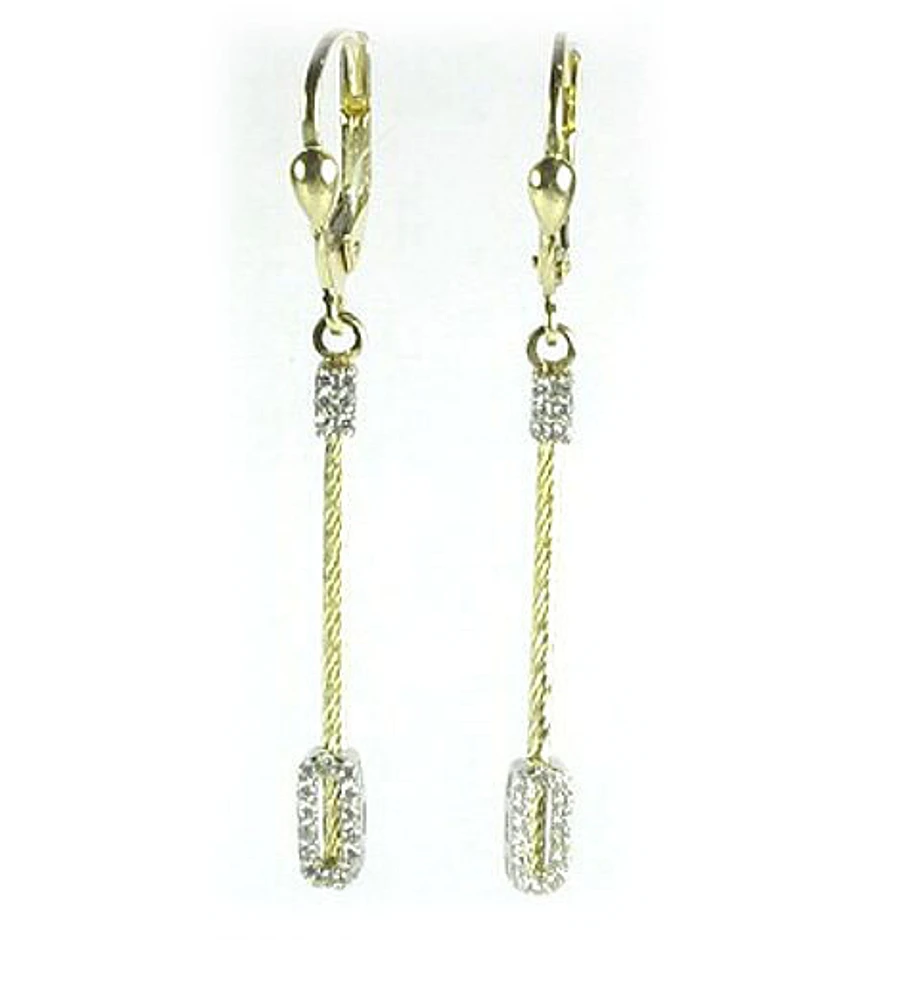 10K Yellow & White Gold C.Z Dangle Earrings