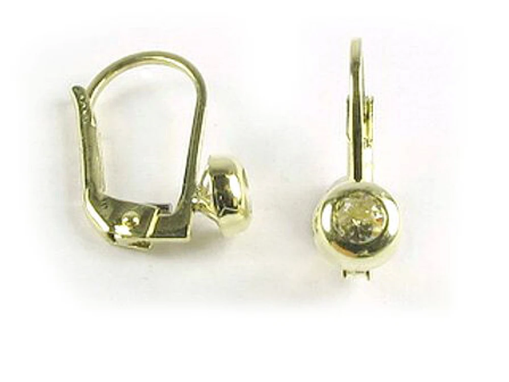 10K Gold C.Z Polished Lever Earrings