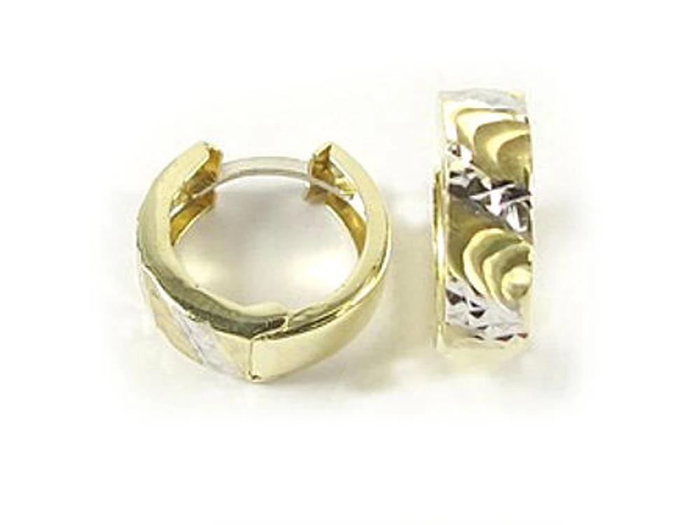 10K Yellow Gold & White Gold Shimmer Cut Huggy Earrings
