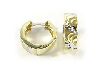 10K Yellow Gold & White Gold Shimmer Cut Huggy Earrings