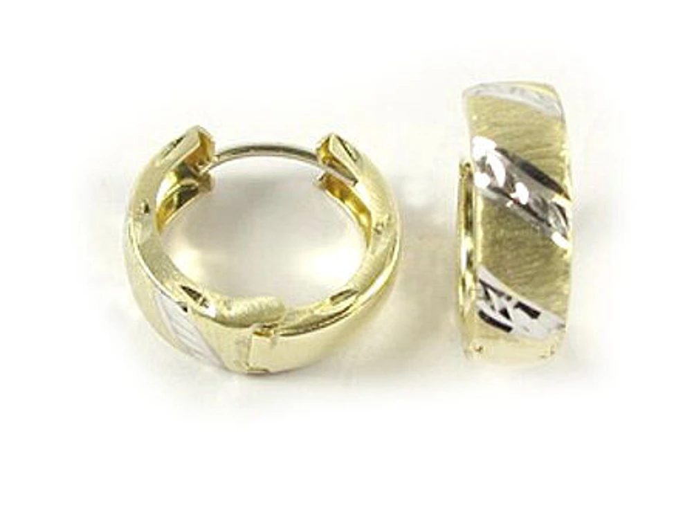 10K Yellow & White Gold Grooved Huggy Earrings