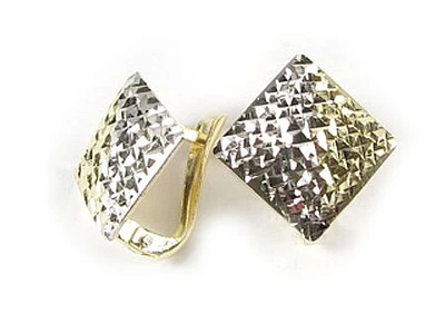 10K Yellow & White Gold Shimmer Cut Lever Back Earrings