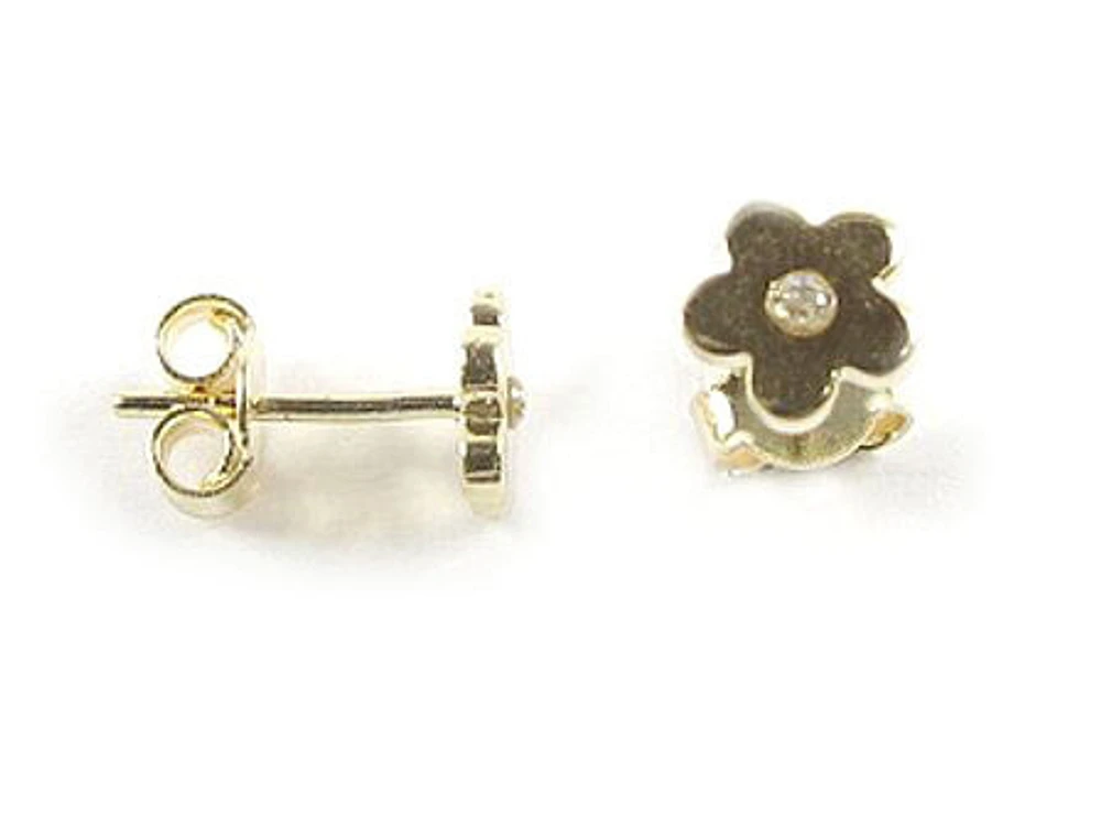 10K Yellow Gold C.Z Flower Children's Stud Earrings