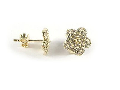 10K Gold C.Z Flower Stud Earrings