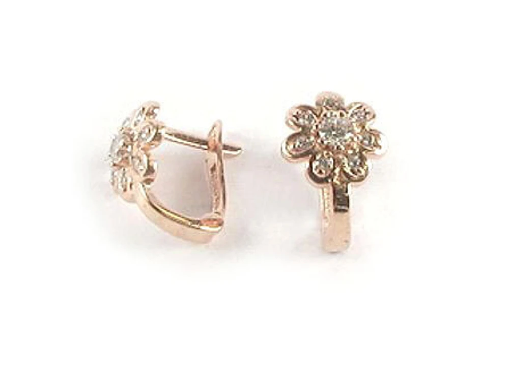 10K Rose Gold Flower Lever Back Earrings