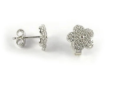 10K White Gold C.Z Flower Stud Earrings