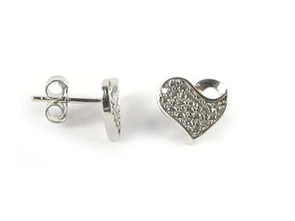 10K White Gold C.Z Heart Stud Earrings
