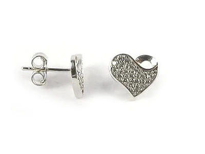 10K White Gold C.Z Heart Stud Earrings