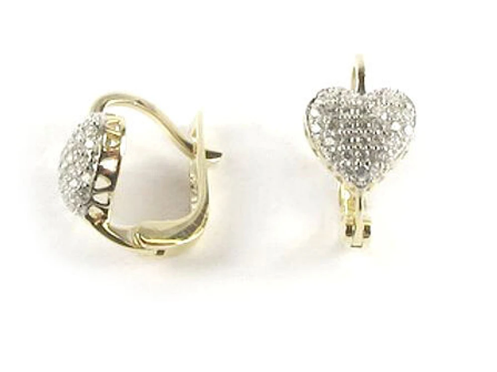 10K Gold C.Z Heart Lever Back Earrings