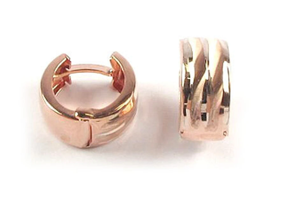 10K Rose Gold Shimmer Cut Huggy Earrings