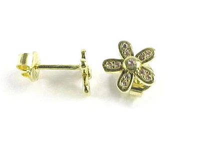 10K Yellow Gold Colored C.Z Flower Stud Earrings