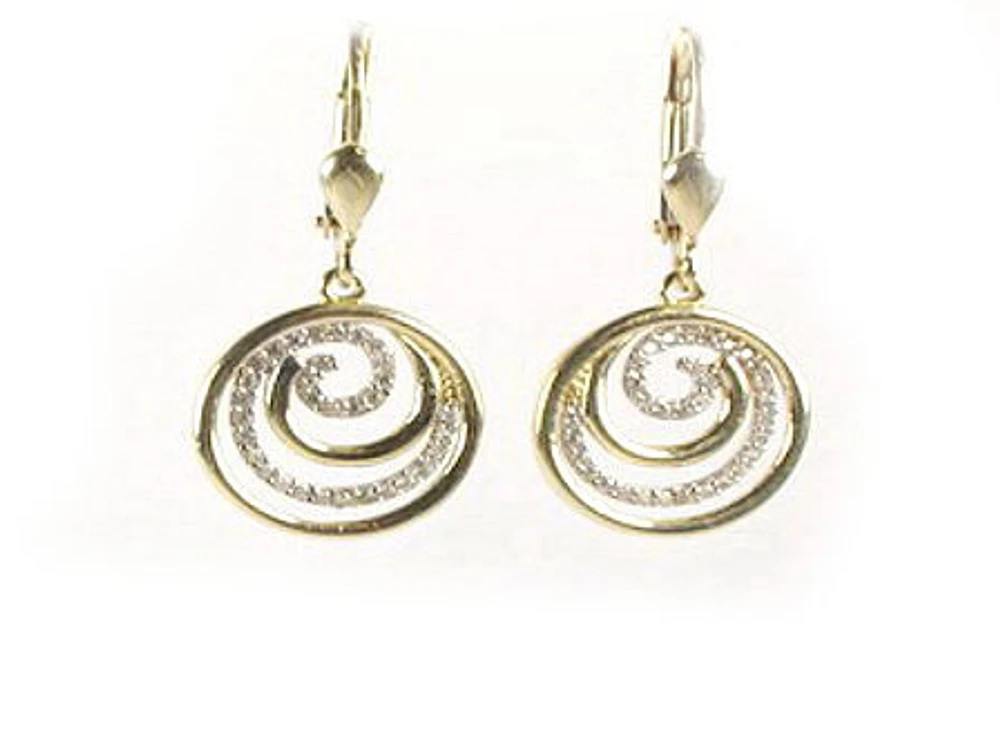 10K Yellow Gold Swirl C.Z Dangle Earrings