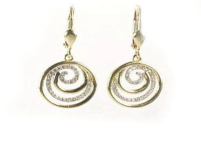 10K Yellow Gold Swirl C.Z Dangle Earrings