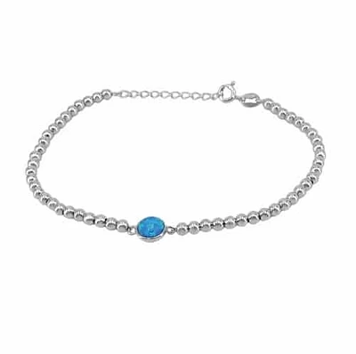 Sterling Silver With Rhodium 6mm Stone Bracelet With 3mm Ball Bead