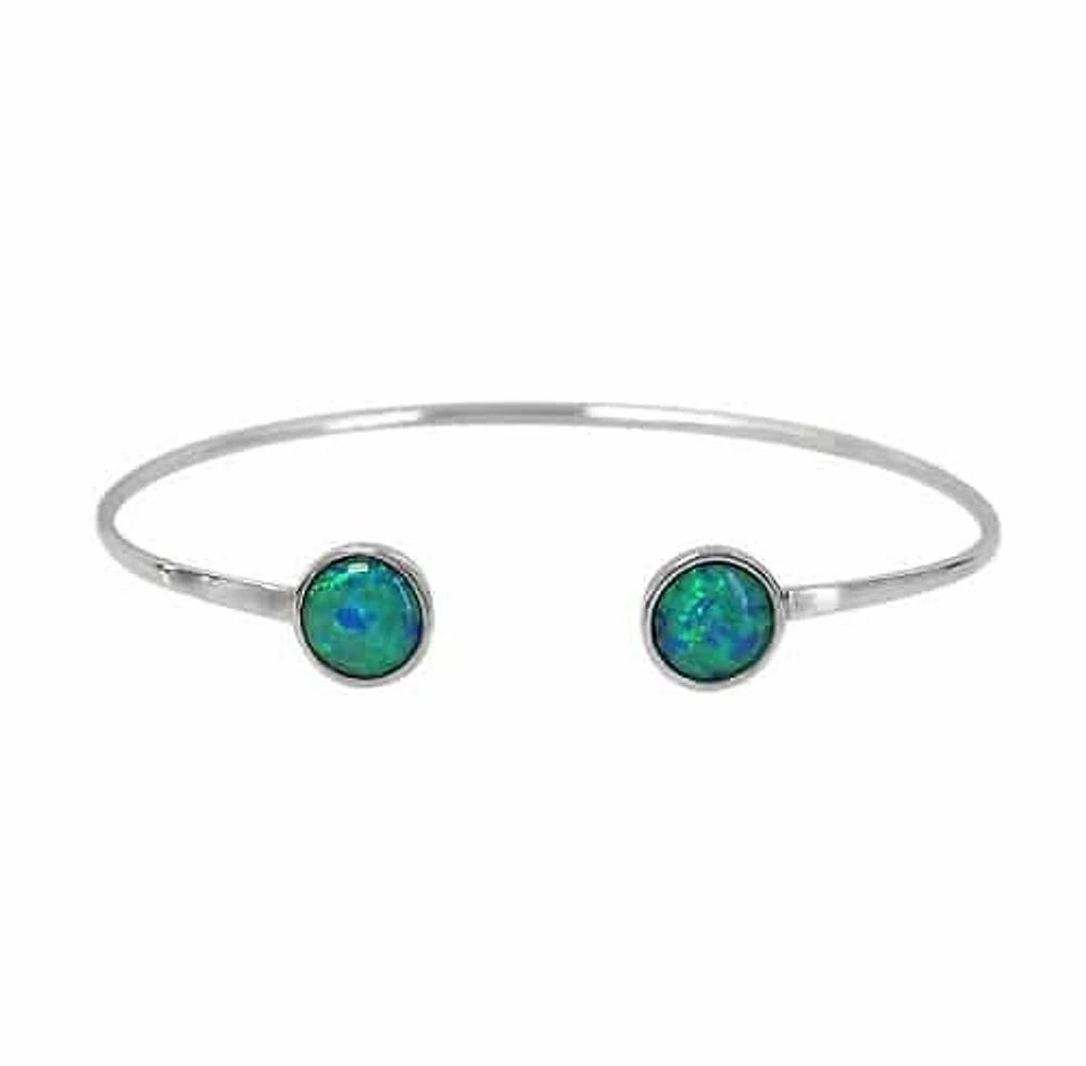 Sterling Silver With Rhodium 8mm Round Stone Cuff Bracelet