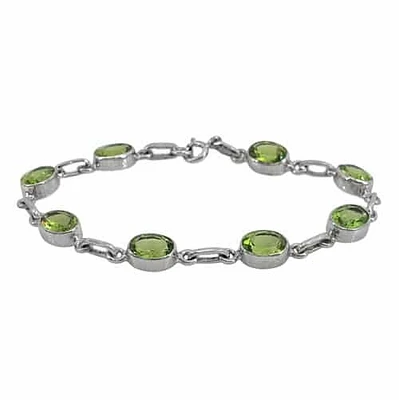 Sterling Silver With Rhodium 7x8mm Gemstone Bracelet