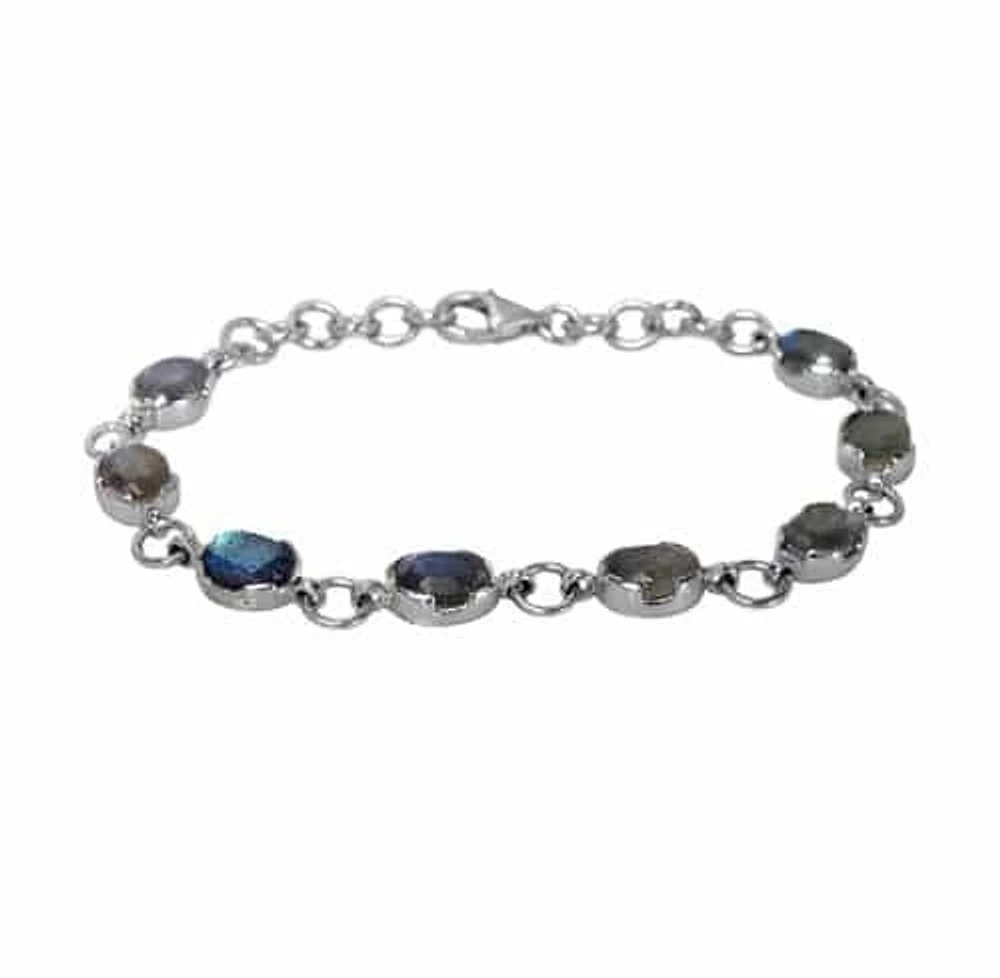 Sterling Silver With Rhodium 6x8mm Gemstone Bracelet