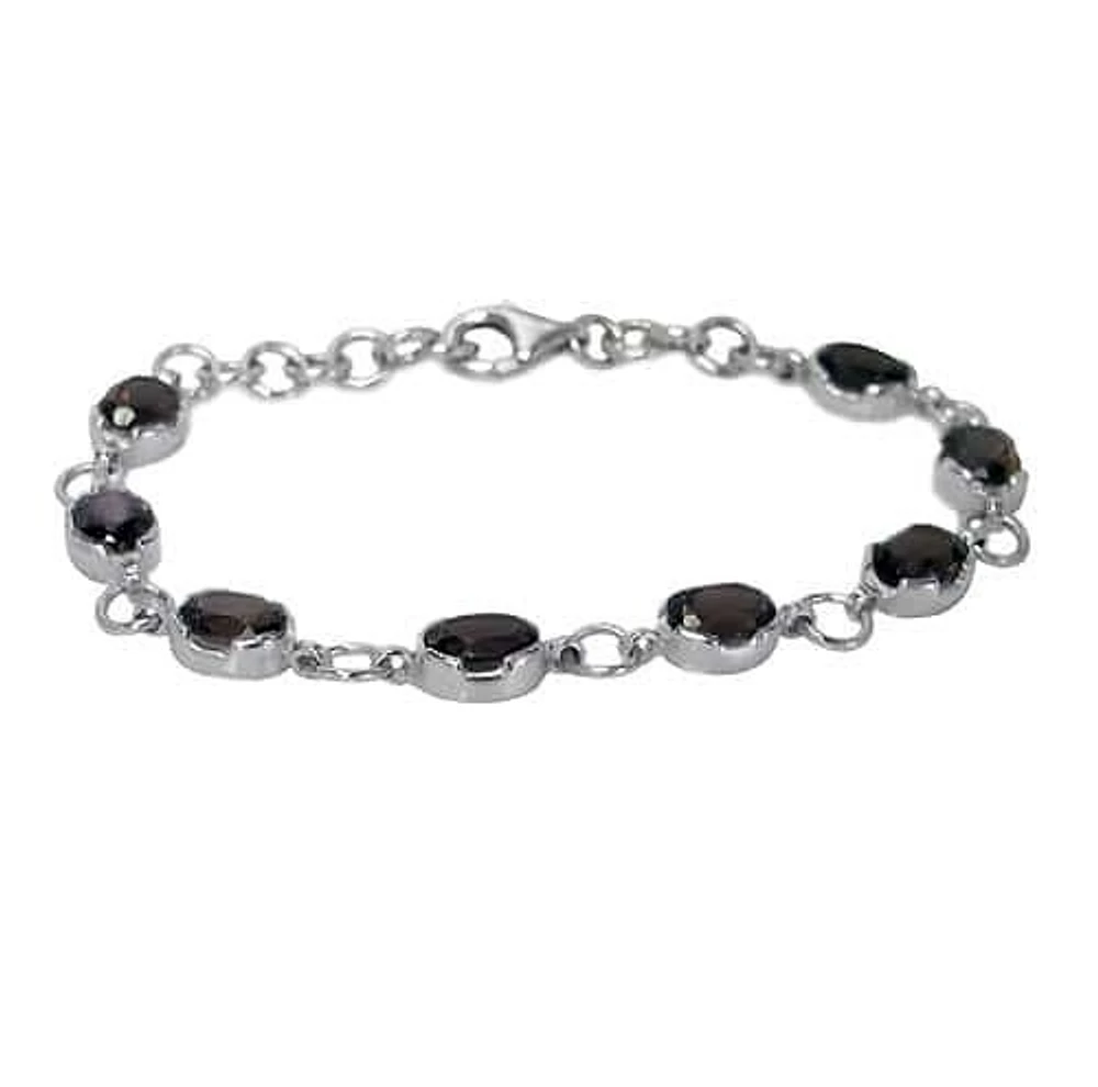 Sterling Silver With Rhodium 6x8mm Gemstone Bracelet