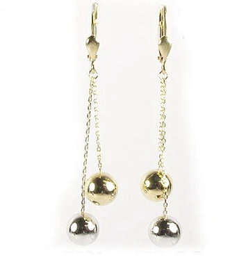 10K Yellow & White Gold Polished Ball Dangle Earrings