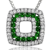 Cushion Emerald Pendant with Diamond Accent 14KT Gold