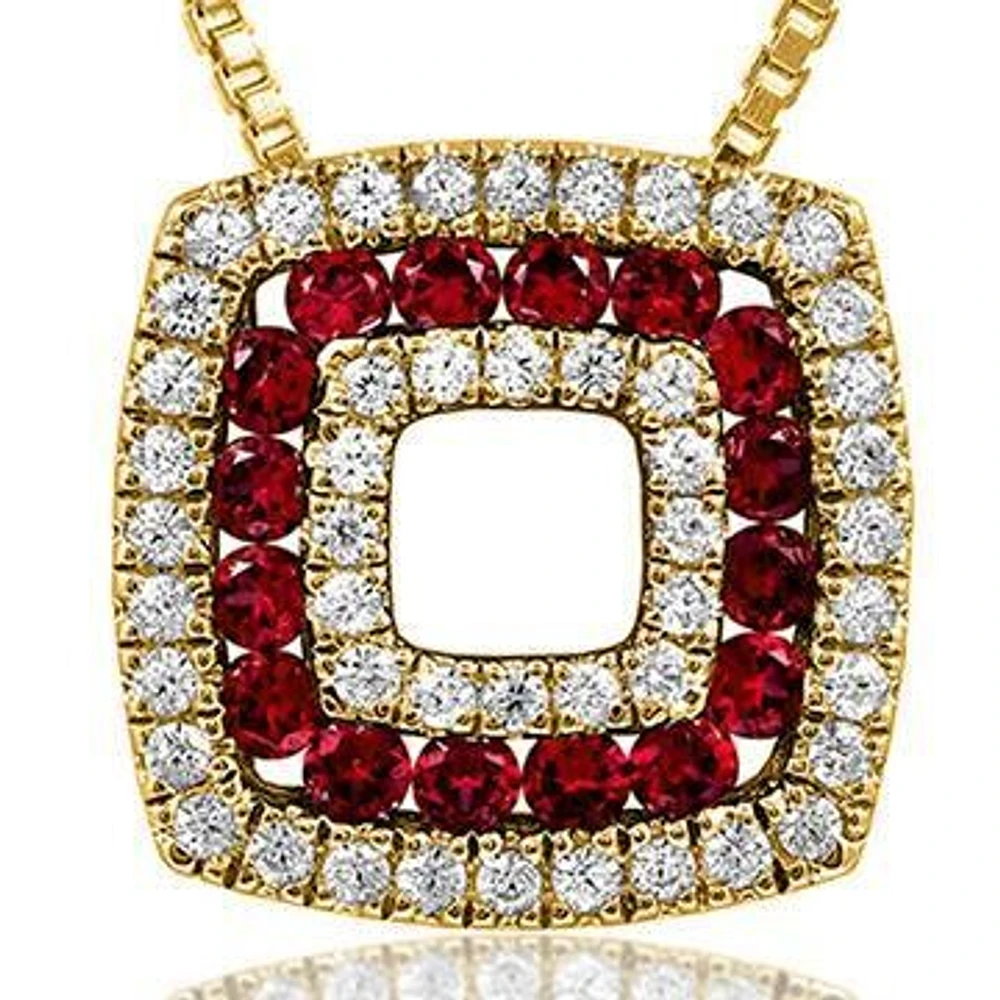 Cushion Ruby Pendant with Diamond Accent 14KT Gold