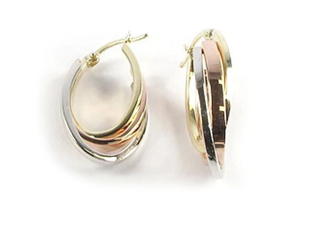 10K Yellow, White & Rose Gold Polished Hoop Earrings