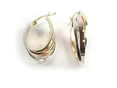 10K Yellow, White & Rose Gold Polished Hoop Earrings