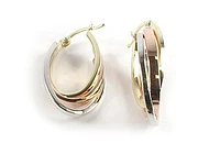 10K Yellow, White & Rose Gold Polished Hoop Earrings