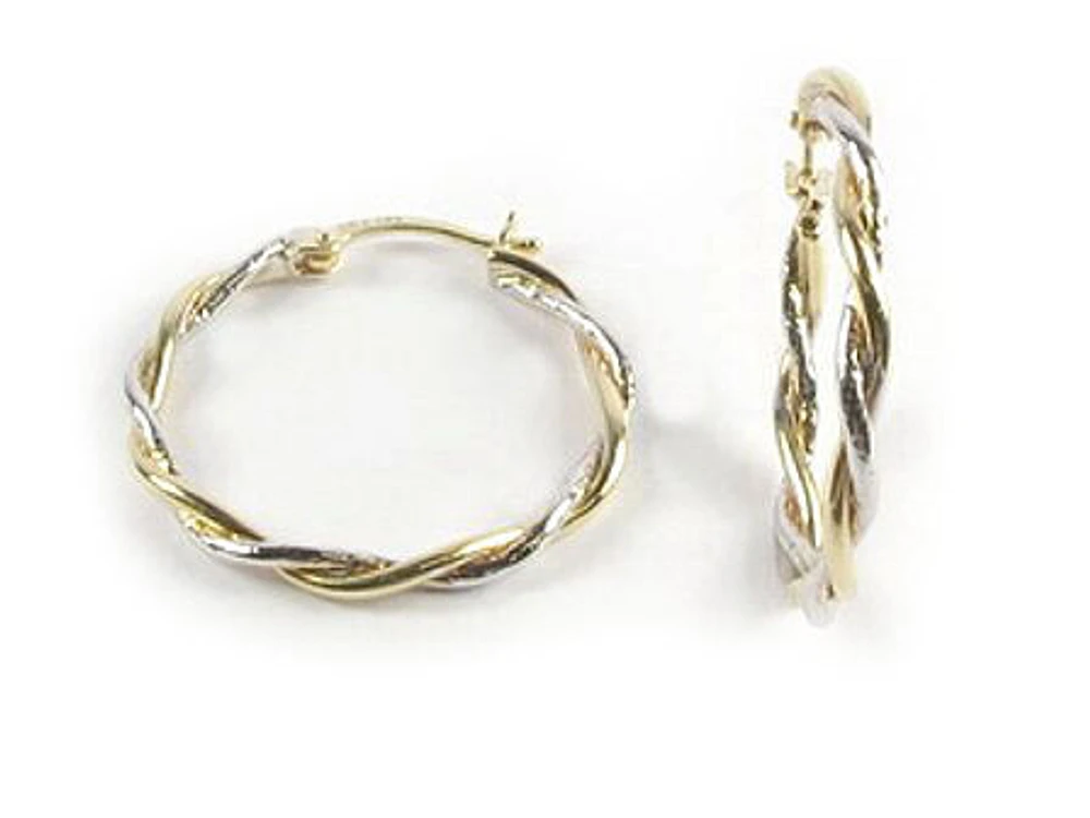 10K Yellow & White Gold Shimmer Cut Hoop Earrings