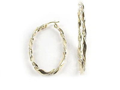 10K Gold Shimmer Cut Twisted Hoop Earrings