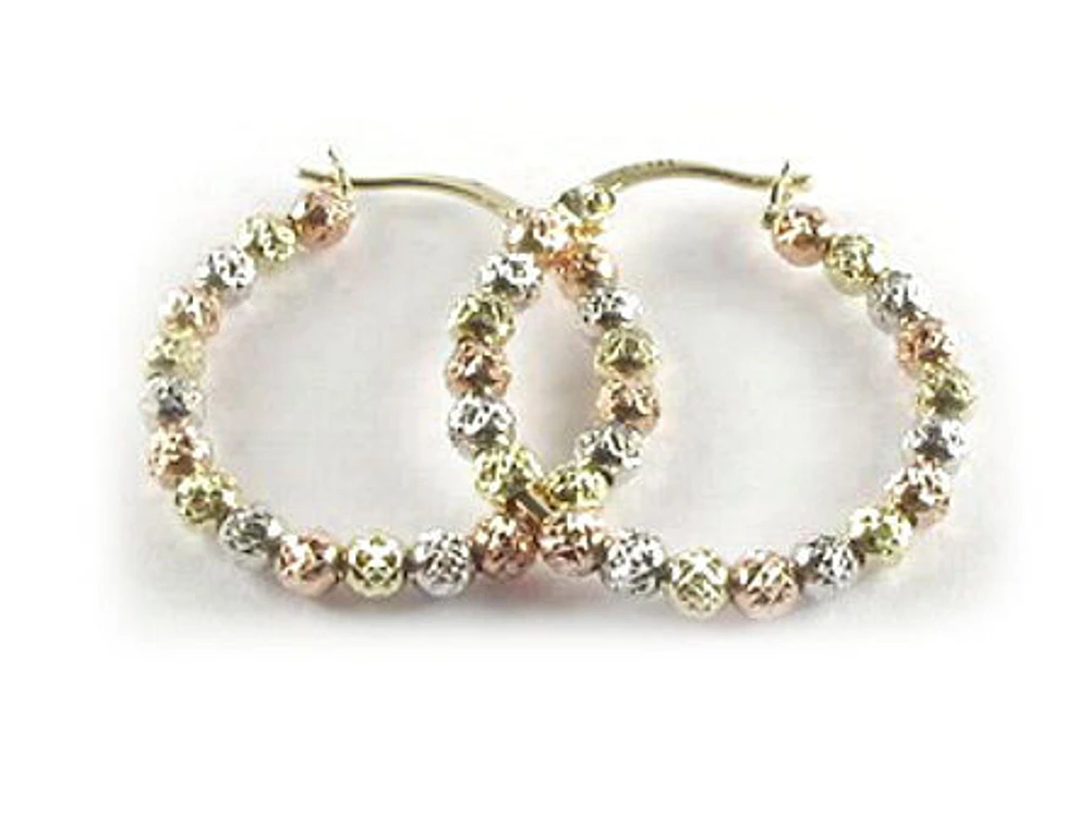 10K Yellow, White & Rose Gold Shimmer Cut Ball Earrings