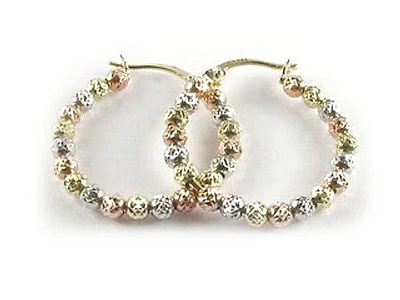10K Yellow, White & Rose Gold Shimmer Cut Ball Earrings