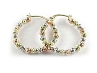 10K Yellow, White & Rose Gold Shimmer Cut Ball Earrings