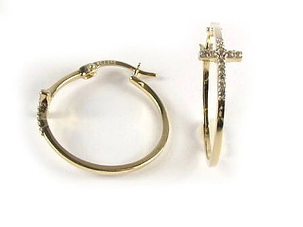 10K Yellow Gold Cross C.Z Earrings