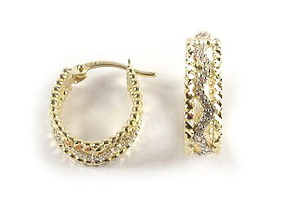 10K Yellow Gold C.Z Pattern Lever Back Earrings