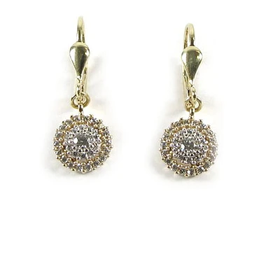 10K Yellow & White C.Z Gold Dangle Earrings