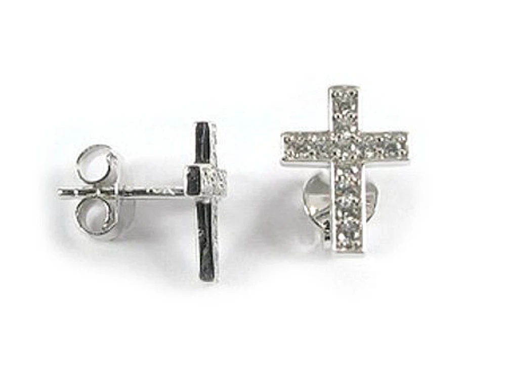 10K Gold C.Z Cross Stud Earrings