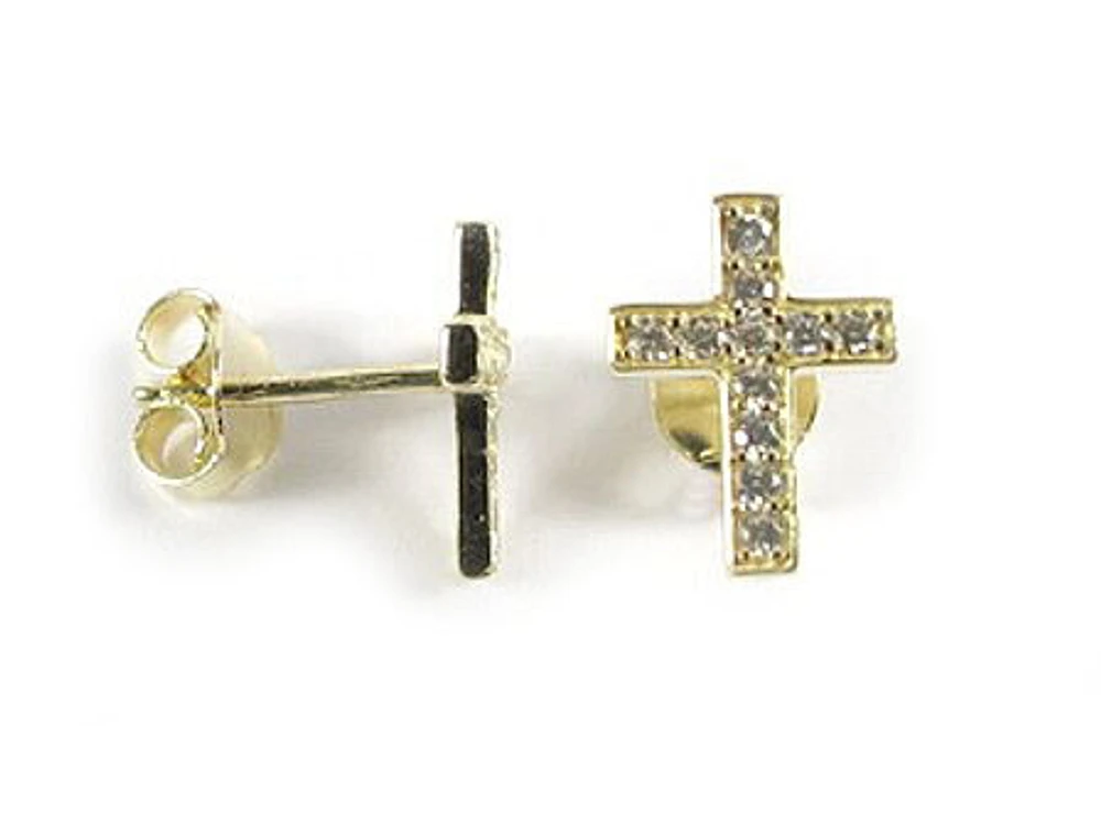 10K Yellow Gold C.Z Cross Stud Earrings