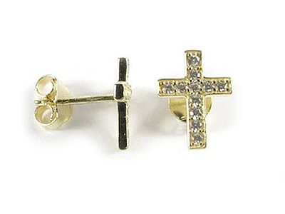 10K Gold C.Z Cross Stud Earrings