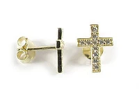 10K Yellow Gold C.Z Cross Stud Earrings