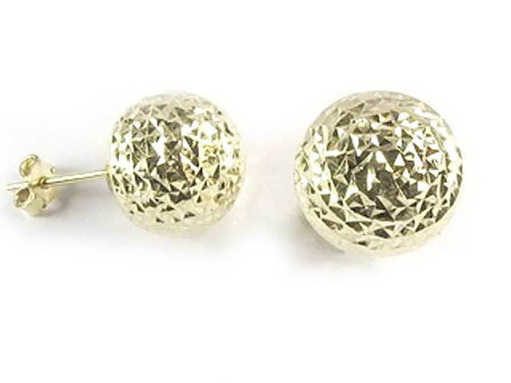 10K Gold Shimmer Cut Ball Stud Earrings