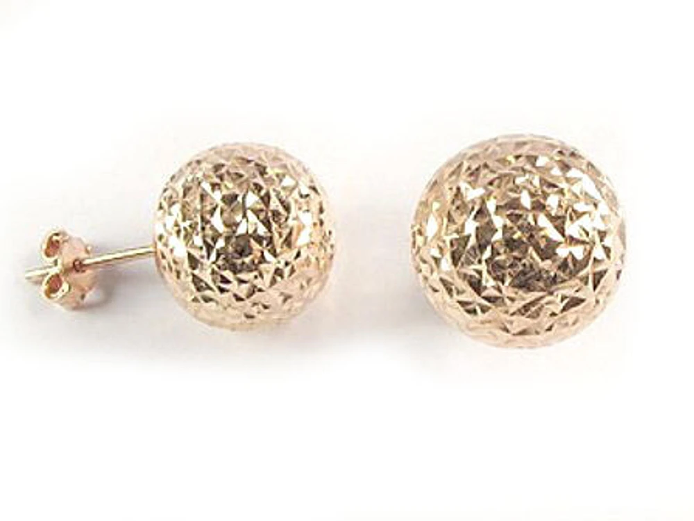 10K Rose Gold Shimmer Cut Ball Stud Earrings