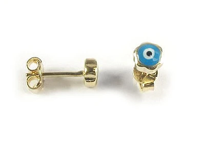 10K Yellow Gold Blue Enamel Stud Earrings