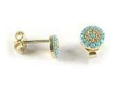 10K Yellow Gold C.Z Cyan Enamel Stud Earrings