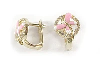 10K Yellow Gold C.Z Pink Enamel Butterfly Earrings