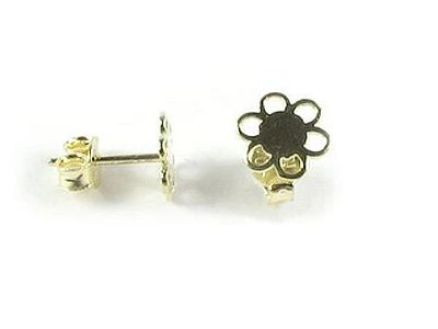 10K Gold Flower Polished Stud Earrings