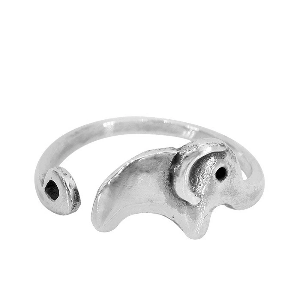 Sterling Silver, Adjustable Elephant Ring, 9mm Width, 1mm Band